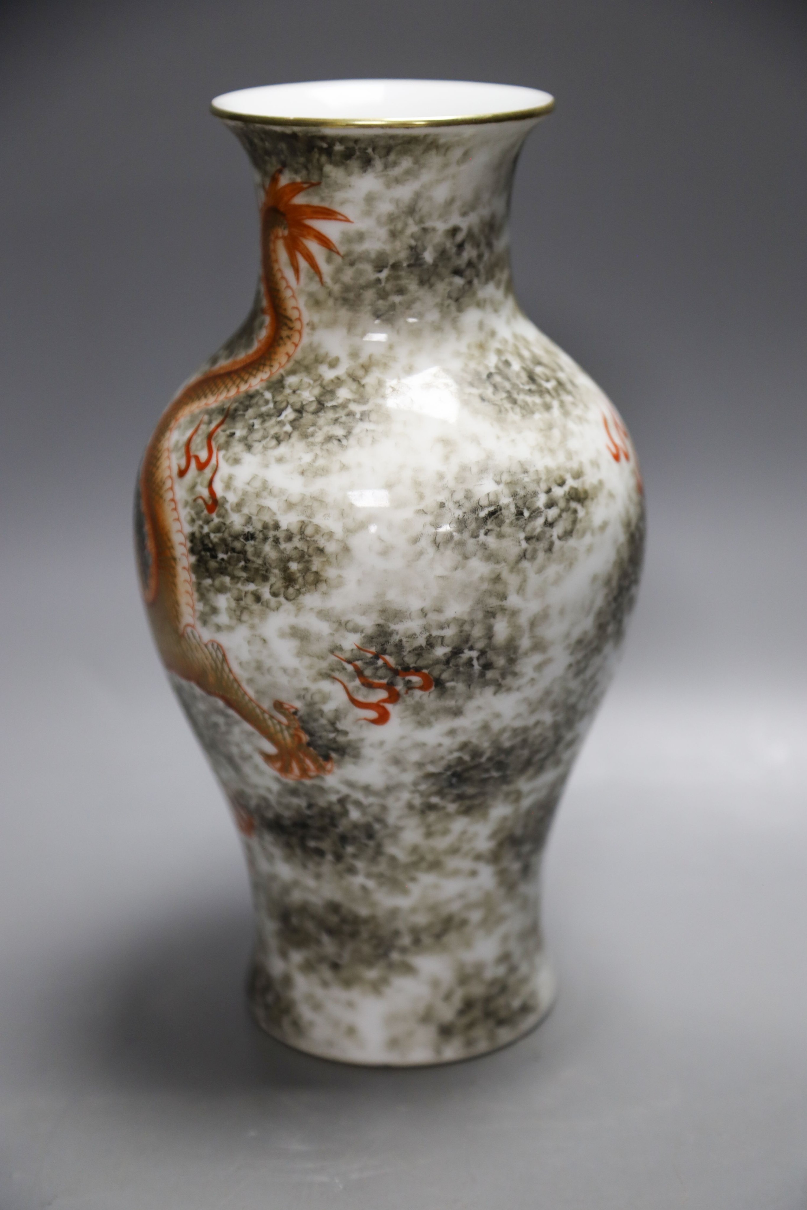 A Chinese enamelled porcelain baluster ‘dragon’ vase, 23cm